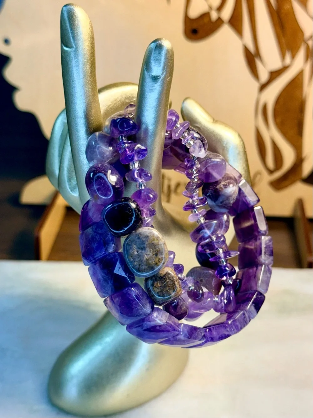 Purple Amethyst Stone of Spirituality Bracelet Stack Set